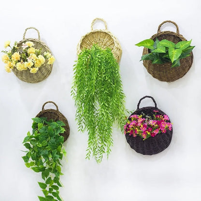 Hand Made Wicker Rattan Flower Planter Wall Hanging