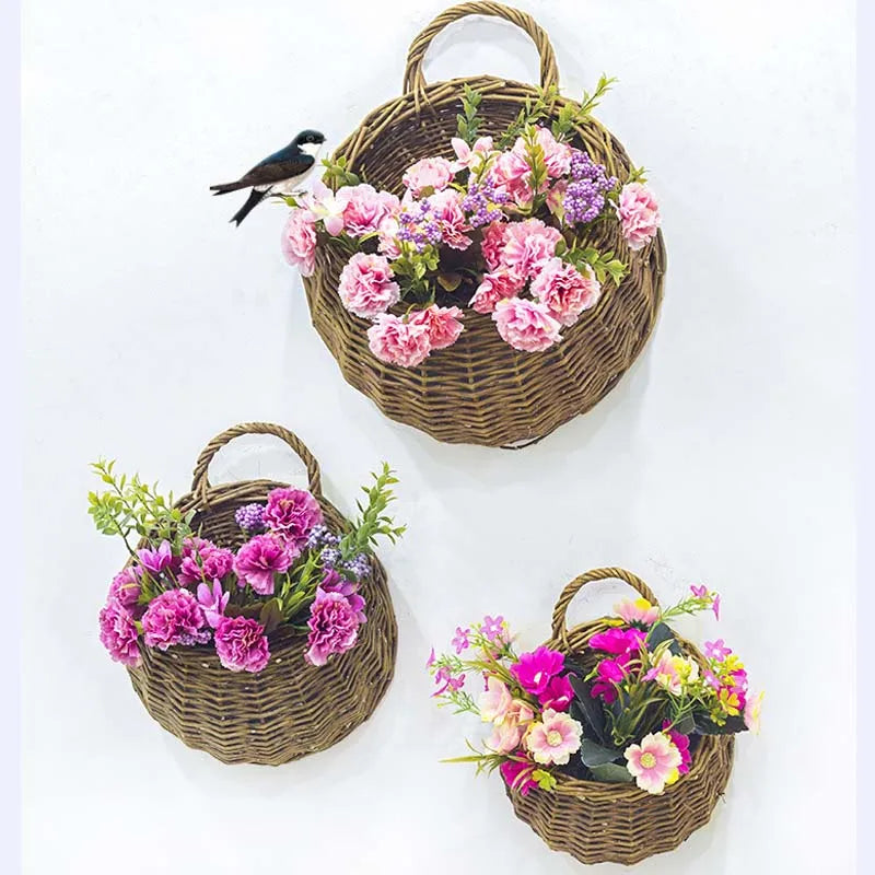 Hand Made Wicker Rattan Flower Planter Wall Hanging