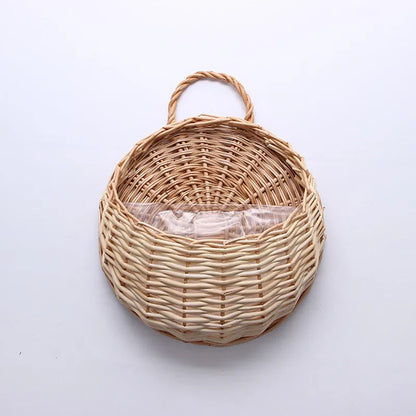 Hand Made Wicker Rattan Flower Planter Wall Hanging